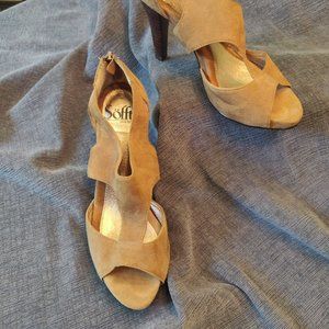 Sofft gladiator platform high heel sandal - fawn-color suede